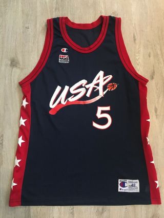 Vtg Champion Usa Basketball Jersey Olympic Team 5 Blank - Vintage 90s Size 48