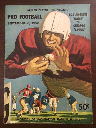 1958 Los Angeles Rams Preseason Football Program Vs Chicago Cardinals At Seattle