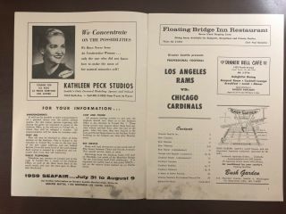 1958 LOS ANGELES RAMS PRESEASON FOOTBALL PROGRAM VS CHICAGO CARDINALS AT SEATTLE 2
