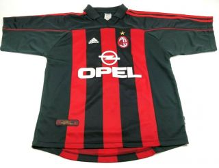 Vintage Adidas 2001 - 2002 Ac Milan Acm Home Jersey Opel Mens L Made In Italy