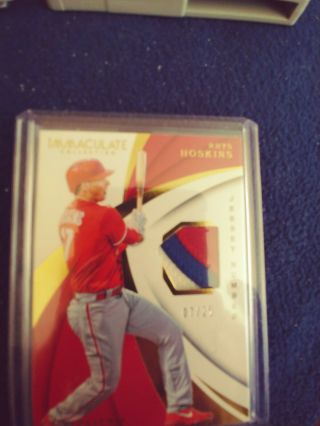 2018 Immaculate Swatches 3 - Color Jersey Number 27 Rhys Hoskins ' d 7/25 2