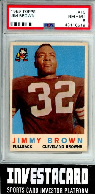 1959 Topps Football Jim Brown 10 Psa 8 Nm - Mt Football Card Vintage Hof Invest