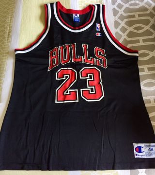 Vintage Michael Jordan Mj Black Chicago Bulls Jersey Size 48 Xl Champion 23