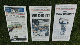 St Louis Blues Hockey Stanley Cup Champions Newspaper Set Of 3: Post Dispatch