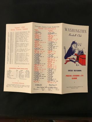 Washington Senators 1958 Press Radio TV Guide Baseball Roster Schedule KILLEBREW 4
