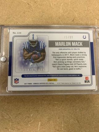 2017 Panini Certified Cuts Red Marlon Mack Rookie RC Auto Autograph Patch /99 2