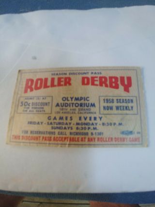 VINTAGE - roller derby season discount pass 1958 world famous Olympic Auditorium 4
