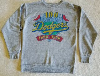 Vtg Mlb L.  A.  Dodgers 100 Anniversary Sweatshirt 1890 - 1990 Sz L