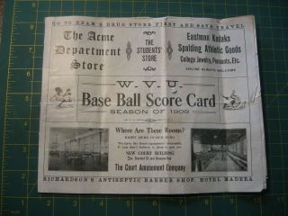 Vintage 1909 W.  V.  U.  West Virginia University Baseball Program Schedule W & J