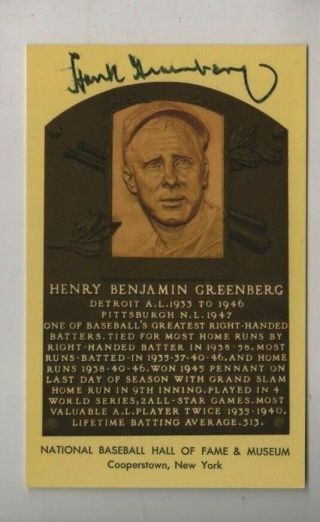 Hank Greenberg Jsa Autographed Hof Post Card,  Detroit Tigers,  Signed