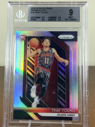 2018 - 19 Panini Prizm Trae Young Silver Rookie Refractor Rc Bgs 9 W/ 3 9.  5s