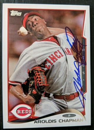Aroldis Chapman Signed Auto Autographed 2014 Topps Reds Cubs Yankees