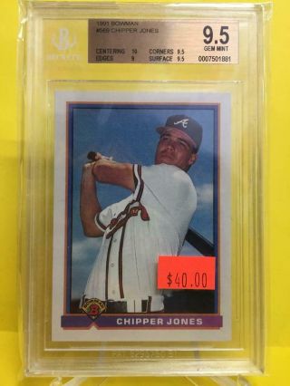 Chipper Jones 1991 Bowman Baseball Rookie Card,  Rc 569 Bgs 9.  5 Gem Braves