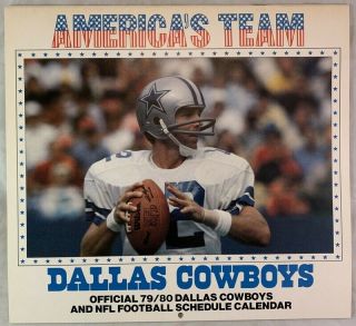 Vintage 1979 1980 Dallas Cowboys Nfl Football Schedule Calendar Roger Staubach