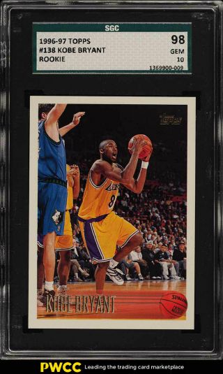 1996 Topps Basketball Kobe Bryant Rookie Rc 138 Sgc 10 Gem (pwcc)