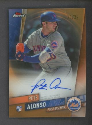 2019 Topps Finest Orange Refractor Pete Alonso Mets Rc Rookie Auto 21/25