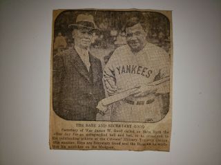 Babe Ruth Secretary Of War James W.  Good 1928 Autograph Picture Military Camps