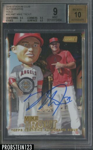 2016 Topps Stadium Club Gold Mike Trout Angels 14/25 Bgs 9 W/ 10 Auto