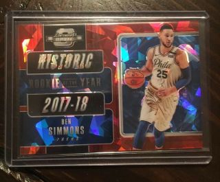 Ben Simmons 2018 - 19 Contenders Optic Historic Rookie Of The Year Red Cracked Ice