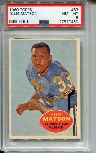 1960 Topps 63 Ollie Matson Psa 8 Nm - Mt Los Angeles Rams