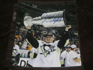 Oskar Sundqvist Autographed Pittsburgh Penguins 8x10 Photo W/ Stanley Cup
