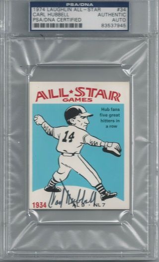 Carl Hubbell Psa/dna Signed 1974 Laughlin All - Star Card 34 Autograph 83537945