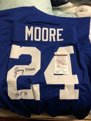 Jsa Certified Authentic Signed Lenny Moore Autographed Jersey Inscribed “hof 75”