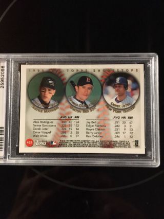 1999 Topps Garciaparra/ Derek Jeter/ Alex Rodriguez 452 Baseball Card PSA 3