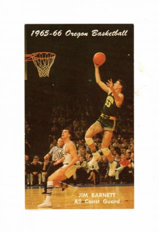 Old 1965 - 66 University Of Oregon Ducks Basketball Pocket Schedule Jim Barnett
