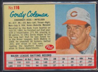 1962 Post Cereal 116 Gordy Coleman Reds Near Ex