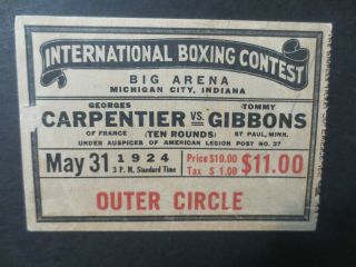 - May 31,  1924 Ticket " Georges Carpentier Vs Tommy Gibbons "