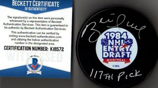 Beckett - Bas Brett Hull " 117th Pick " Autographed - Signed 1984 Nhl Draft Puck 72