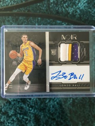 2017 - 18 Panini Noir Lonzo Ball Lakers Rpa Rc 3 - Color Patch Auto /99