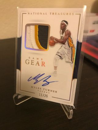 2016 - 17 National Treasures Myles Turner 3 Color Game Patch Auto 11/25 Pacer