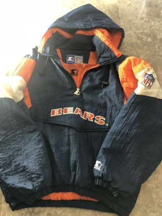 Chicago Bears Large Vintage Starter Jacket/pullover/parka 1/2 Zip
