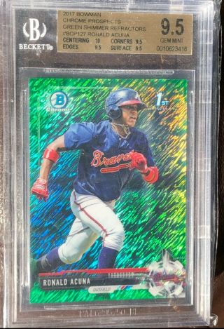 2017 Bowman Chrome Ronald Acuna Green Shimmer Refractor Braves /99 Bgs 9.  5