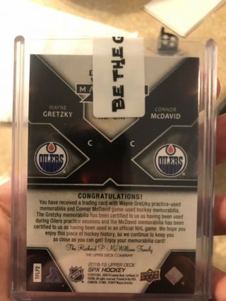 2018 - 19 SPx Wayne Gretzky Connor McDavid Jersey Patch 10/10 Oilers 6 color 3