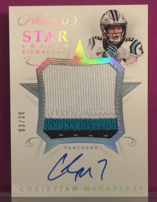 2018 Flawless Christian Mccaffrey Star Swatch Signatures 3 Color Patch Sp 3/20