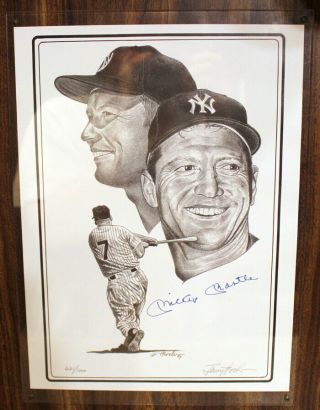 Mickey Mantle Signed Autographed Jerry Hersh Print on Plaque Limited Edition 3