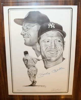 Mickey Mantle Signed Autographed Jerry Hersh Print on Plaque Limited Edition 6