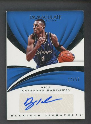 2017 - 18 Immaculate Heralded Anfernee Hardaway Signed Auto 27/57 Magic