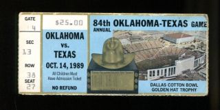 1989 Texas Longhorns Vs Oklahoma Sooners Ticket Red River Shootout 29581