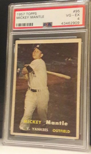 1957 Topps 95 - Mickey Mantle - Psa 4 Vg - Ex - Great Color & Good Centering