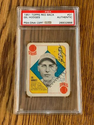 1951 Topps Red Back 31 Gil Hodges Autographed Card - Psa / Dna Authentic