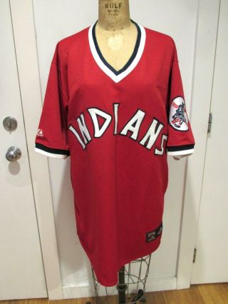 Vtg Cleveland Indians Cooperstown Majestic Sewn Chief Wahoo Size Xl Red Jersey