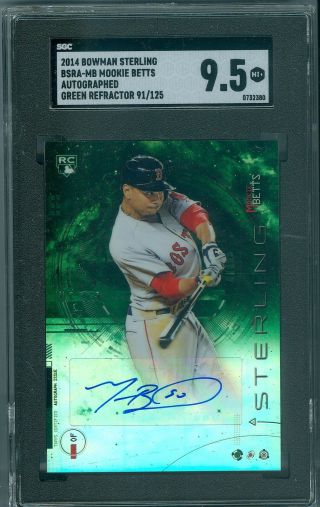 Mookie Betts 2014 Bowman Sterling Green Refractor Rc Auto Autograph Sgc 9.  5