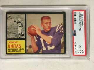 1962 Topps 1 Johnny Unitas Baltimore Colts Hof Psa 4 Vg - Ex