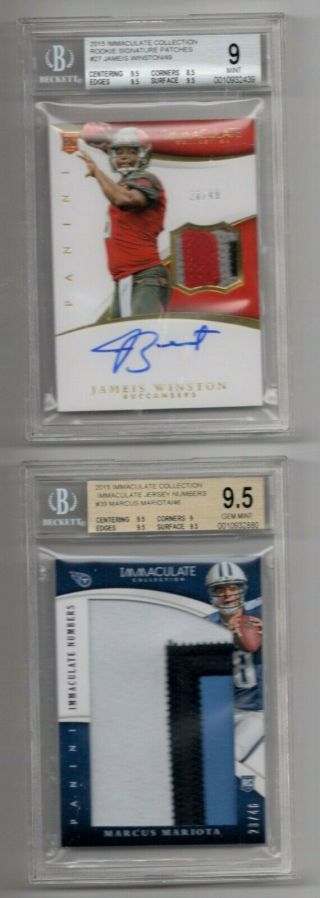1) 2015 Immaculate Rookie Signature Patch Auto 10 Jameis Winston Bgs 9 Rc /49