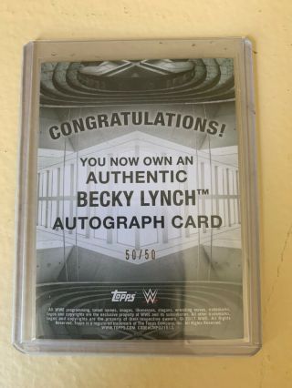 Becky Lynch 2017 Topps WWE RTWM Auto 50/50 Blue Autograph Road Wrestlemania 2