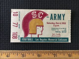 1952 College Football Ticket Stub Usc Vs.  Army Los Angeles Coliseum